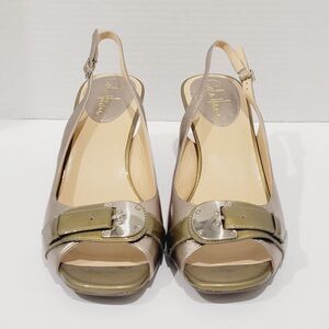 Cole Haan Air Eliana Heels Womens Size 8.5 B Gold Green Open Toe Slingback Pumps